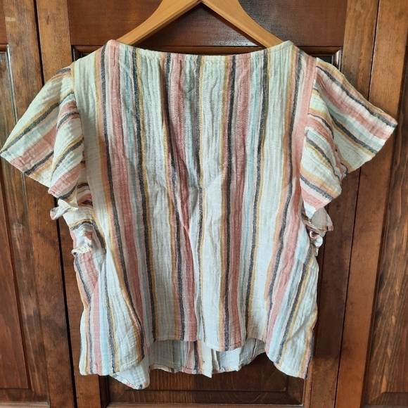 NWT American Eagle 100% cotton striped ruffle sleeve cropped button front shirt - Picture 6 of 10